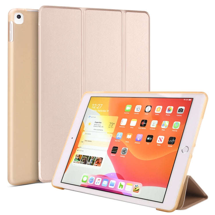 For iPad 10.2 inch 2019 / iPad Pro 10.5 inch Three-folding Surface PU Leather TPU Matte Soft Bott...