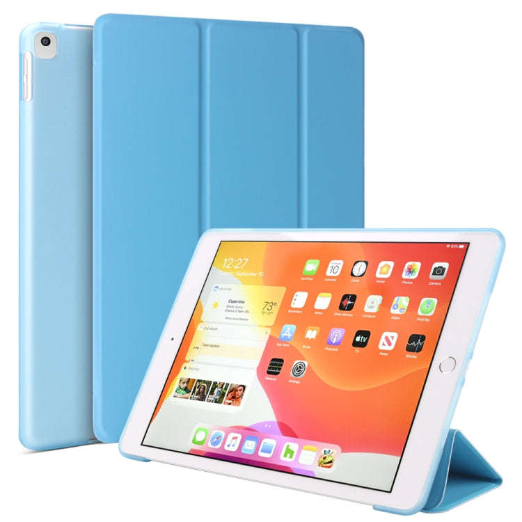 For iPad 10.2 inch 2019 / iPad Pro 10.5 inch Three-folding Surface PU Leather TPU Matte Soft Bott...