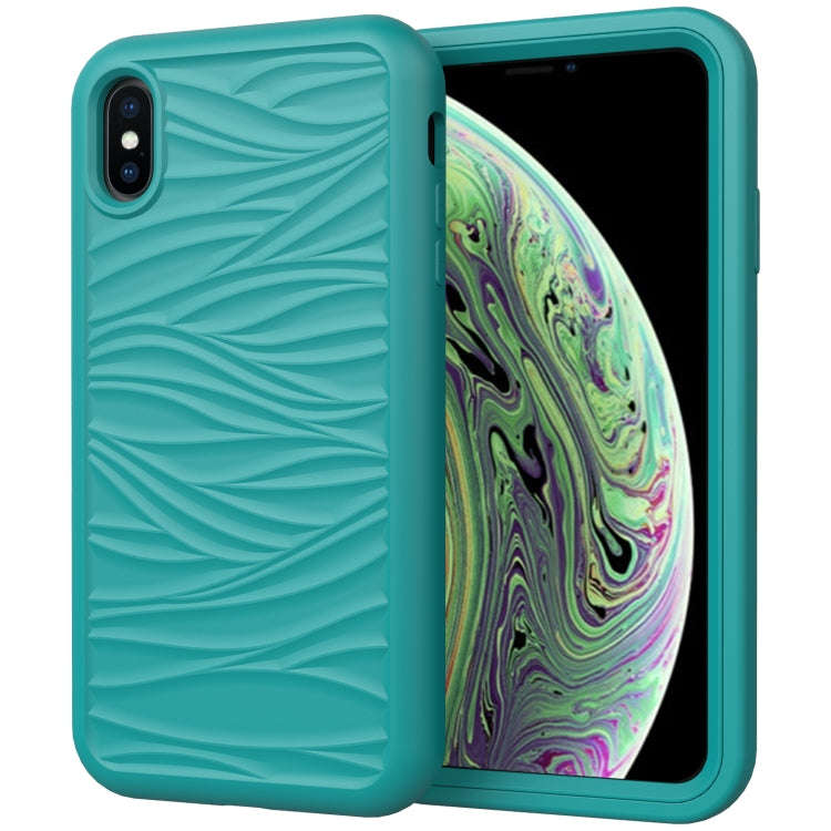 For iPhone XR Wave Pattern 3 in 1 Silicone+PC Shockproof Protective Case