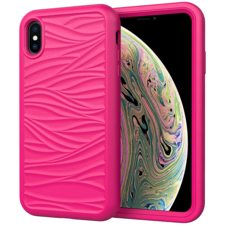 For iPhone XR Wave Pattern 3 in 1 Silicone+PC Shockproof Protective Case