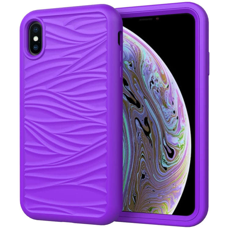 For iPhone XR Wave Pattern 3 in 1 Silicone+PC Shockproof Protective Case