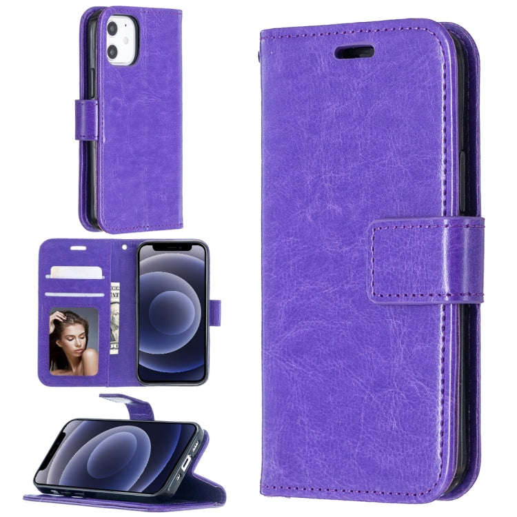 For iPhone 12 Crazy Horse Texture Horizontal Flip Leather Case with Holder & Card Slots & Wallet ...