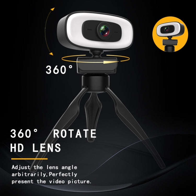 C10 2K HD Without Distortion 360 Degrees Rotate Three-speed Fill Light USB Free Drive Webcams, Bu...