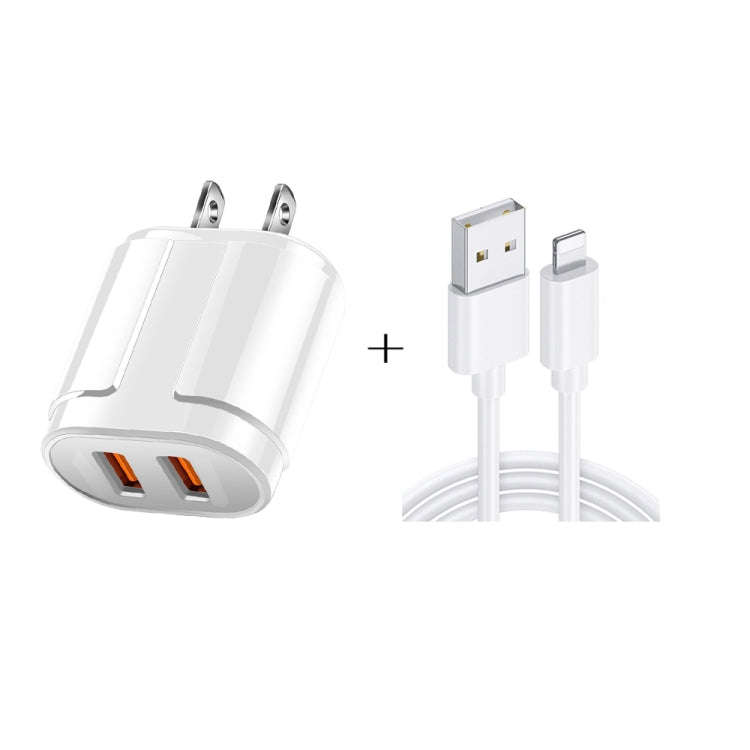 Dual USB Portable Travel Charger + 1 Meter USB to 8 Pin Data Cable, US Plug