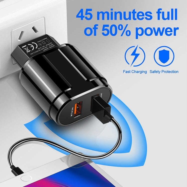 Dual USB Portable Travel Charger + 1 Meter USB to 8 Pin Data Cable, US Plug