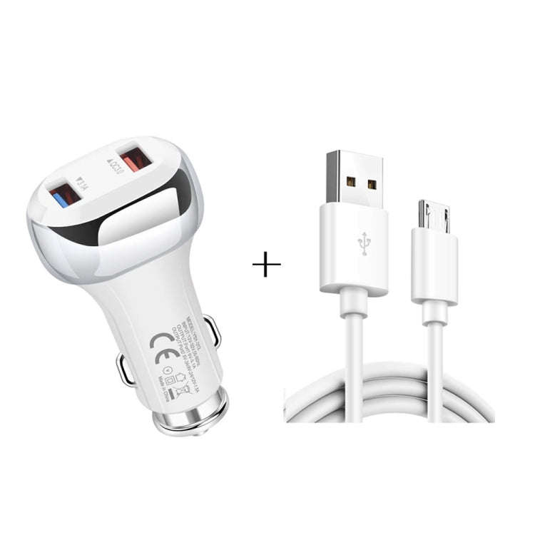 YSY-312 2 in 1 18W Portable QC3.0 Dual USB Car Charger + 1m 3A USB to Micro USB Data Cable Set, w...