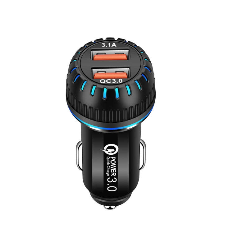 YSY-349 QC3.0 Dual Port USB Car Charger + 3A USB to USB-C / Type-C Data Cable, Length: 1m, with U...