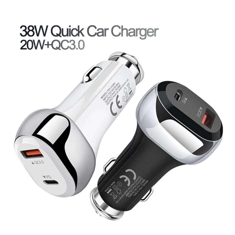 YSY-312PD QC3.0 18W USB + PD 20W USB-C / Type-C Car Charger with Type-C to Type-C Data Cable, PD ...