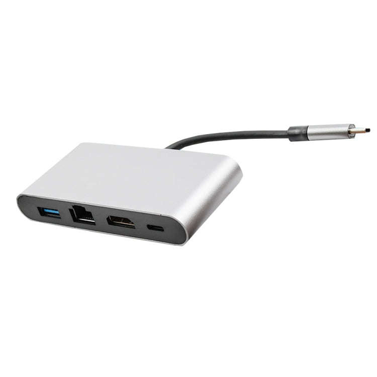 WS-07 Type-C 3.1 to RJ45 + HDMI + USB3.0 + PD 4-in-1 Converter Multifunctional Docking Station, W...
