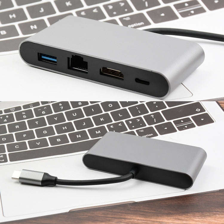 WS-07 Type-C 3.1 to RJ45 + HDMI + USB3.0 + PD 4-in-1 Converter Multifunctional Docking Station, W...