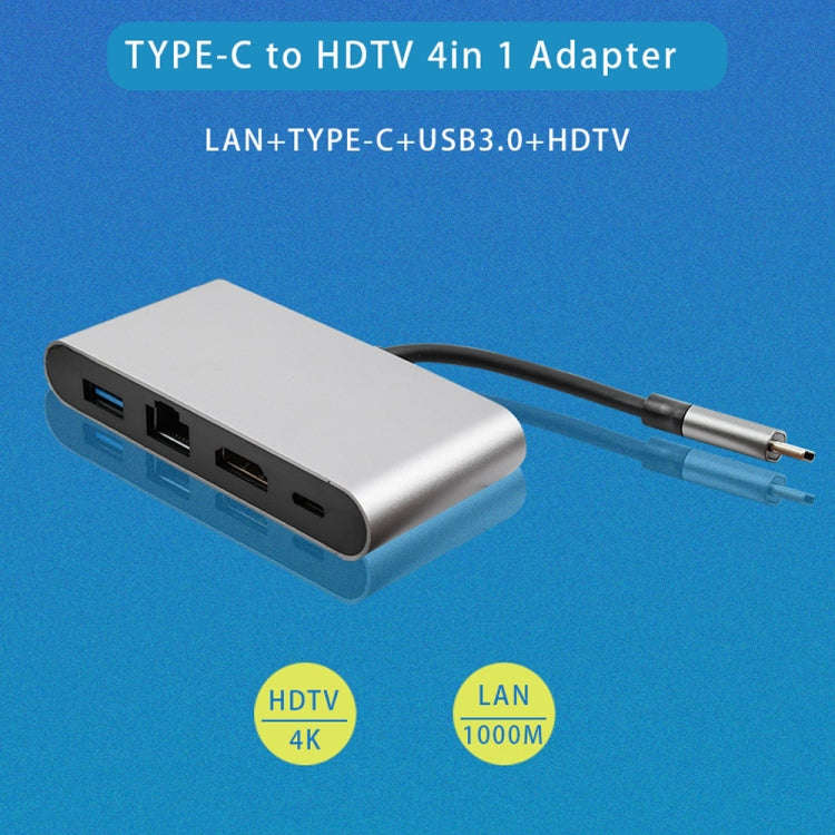 WS-07 Type-C 3.1 to RJ45 + HDMI + USB3.0 + PD 4-in-1 Converter Multifunctional Docking Station, W...