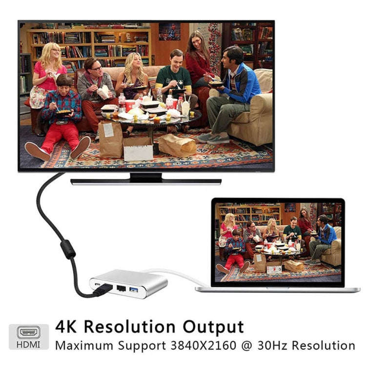 WS-07 Type-C 3.1 to RJ45 + HDMI + USB3.0 + PD 4-in-1 Converter Multifunctional Docking Station, W...
