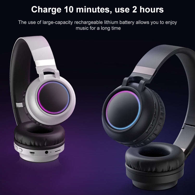 Colorful LED Bluetooth 5.0 Headphones Foldable Wireless HiFi Stereo Headset with Mic, Support TF ...