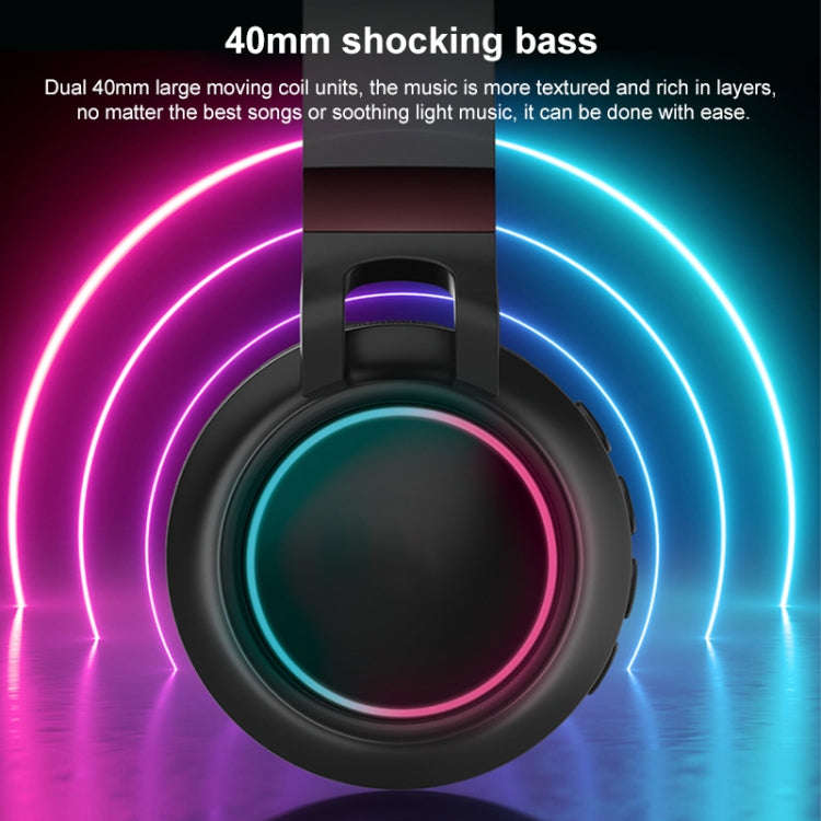 Colorful LED Bluetooth 5.0 Headphones Foldable Wireless HiFi Stereo Headset with Mic, Support TF ...