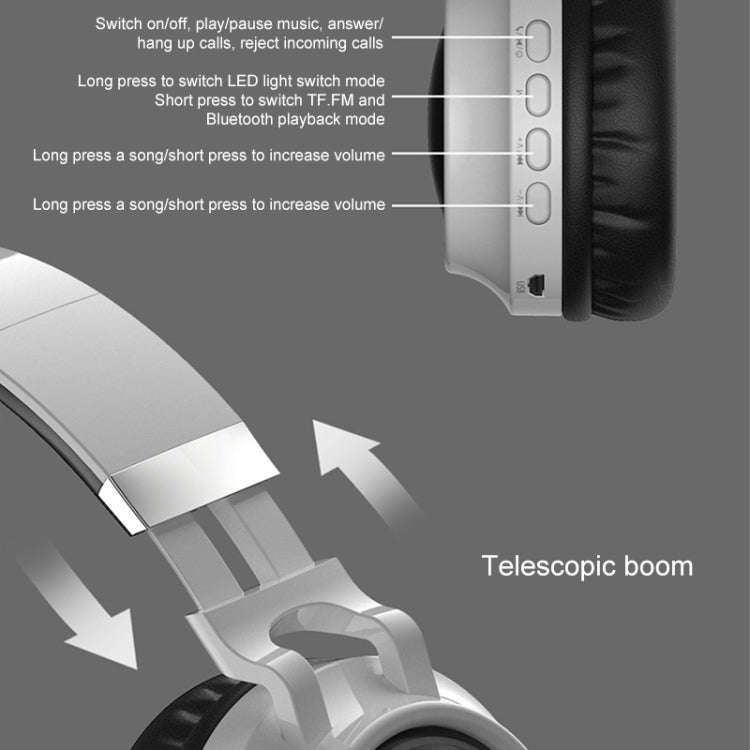 Colorful LED Bluetooth 5.0 Headphones Foldable Wireless HiFi Stereo Headset with Mic, Support TF ...