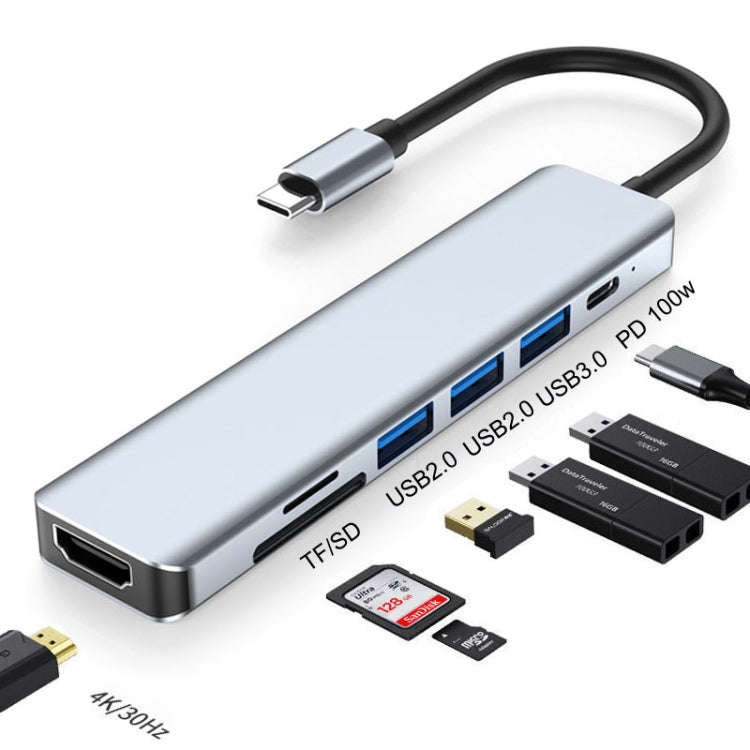 7 In 1 HDMI+SD/TF+USB2.0x2+USB3.0+PD to Type-C HUB Docking Station, 7 In 1 Station