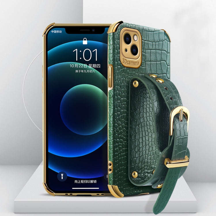 Electroplated TPU Crocodile Pattern Leather Case with Wrist Strap, For iPhone 13 Pro Max, For iPh...