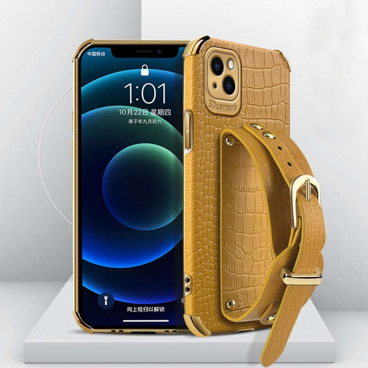 Electroplated TPU Crocodile Pattern Leather Case with Wrist Strap, For iPhone 13 Pro Max, For iPh...