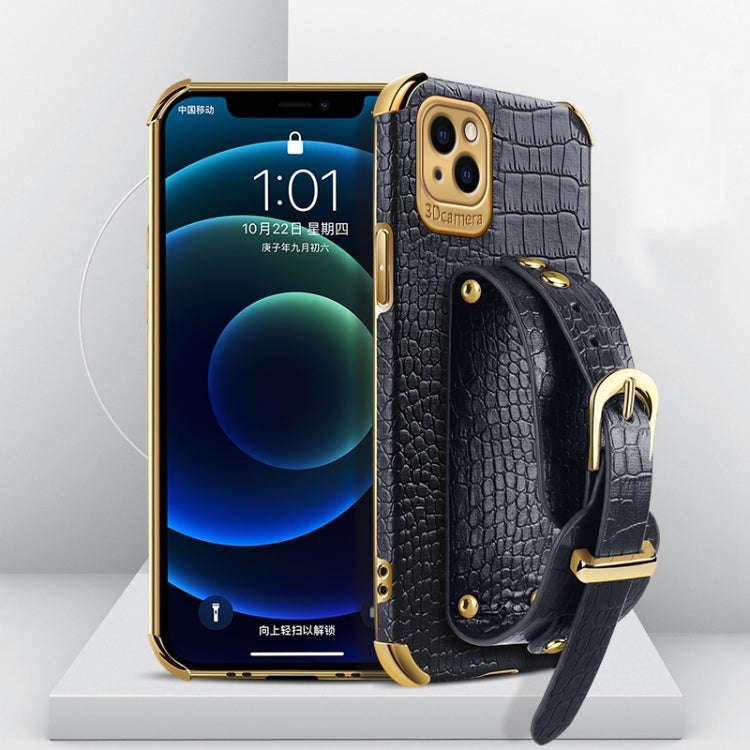 Electroplated TPU Crocodile Pattern Leather Case with Wrist Strap, For iPhone 13 Pro Max, For iPh...
