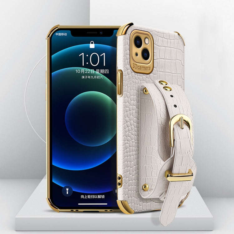 Electroplated TPU Crocodile Pattern Leather Case with Wrist Strap, For iPhone 13 Pro Max, For iPh...