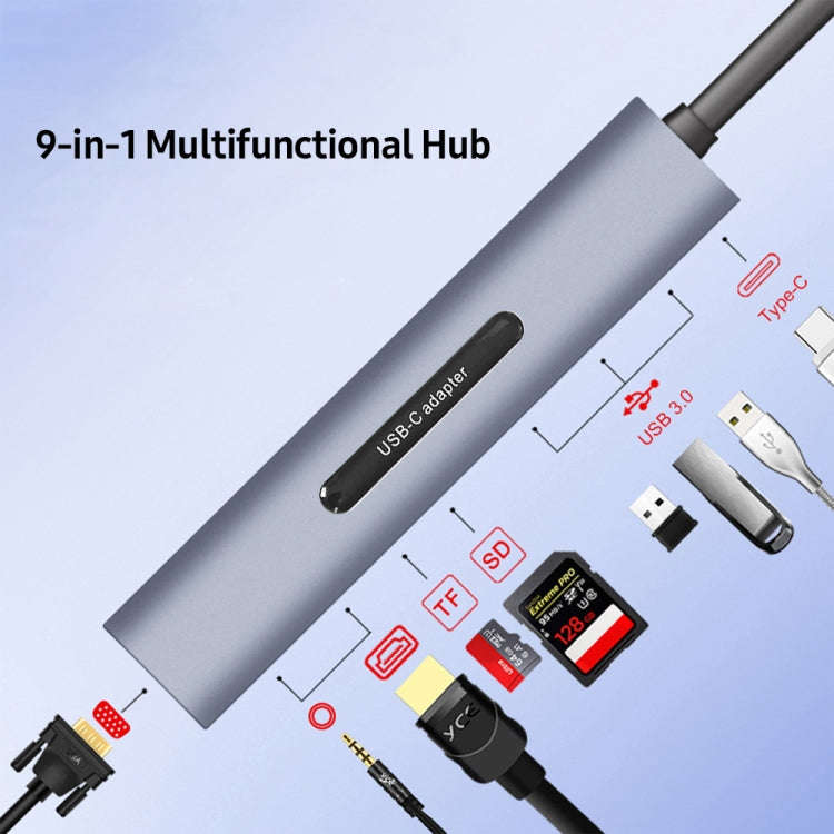 V161B 9-in-1 Type-C to HD / VGA / USB3.0 / SD / 3.5mm Audio / TF Card Reader HUB, V161B