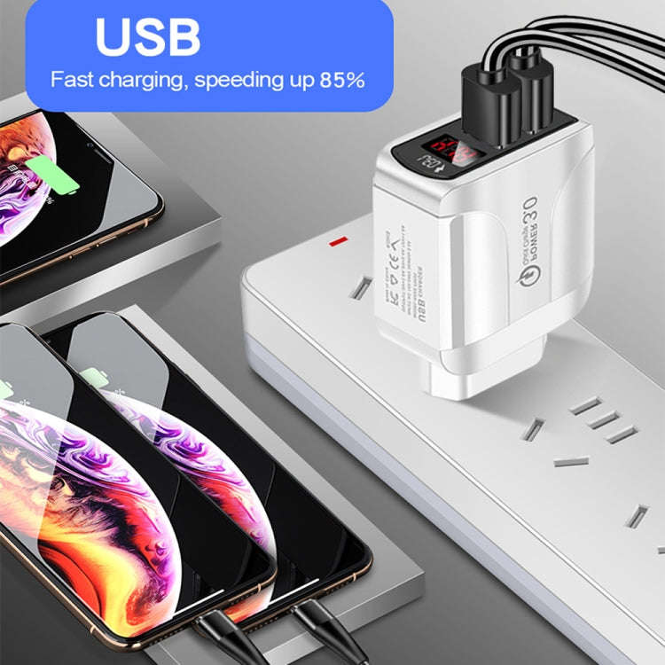F002C QC3.0 USB + USB 2.0 LED Digital Display Fast Charger with USB to 8 Pin Data Cable, US Plug,...