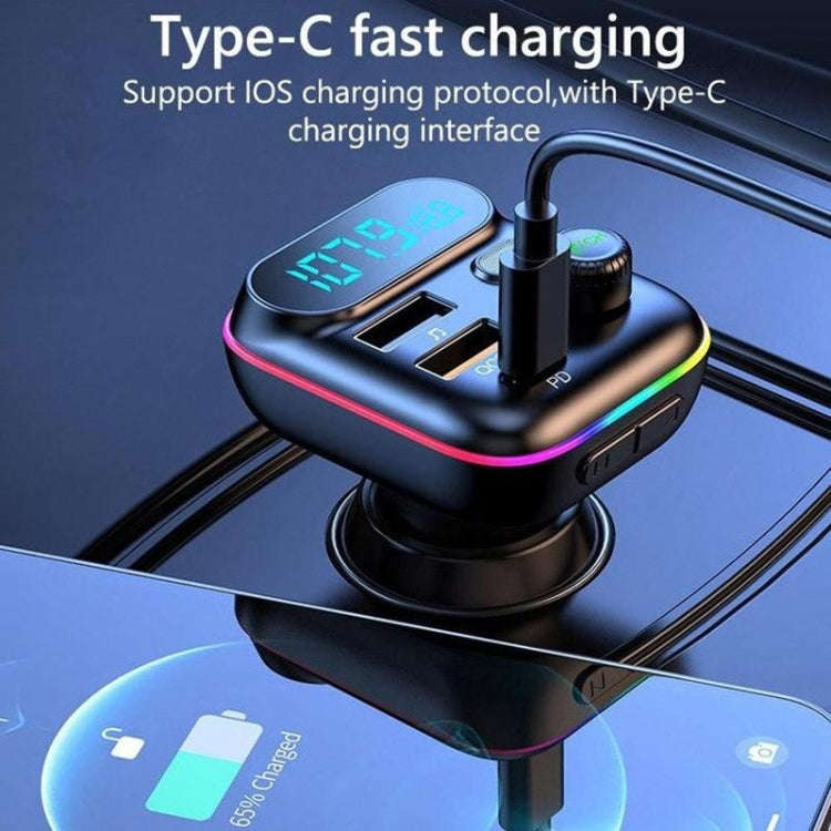 T70 Car MP3 Player FM Transmitter with Bluetooth USB Car Mobile Charger QC3.0 Quick Charge U Disk...