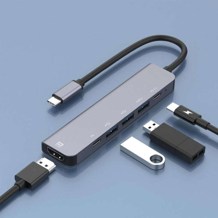 6-in-1 Type-C to HDMI + PD + Type-C + USB3.0 + USB2.0 x 2 Docking Station HUB Adapter