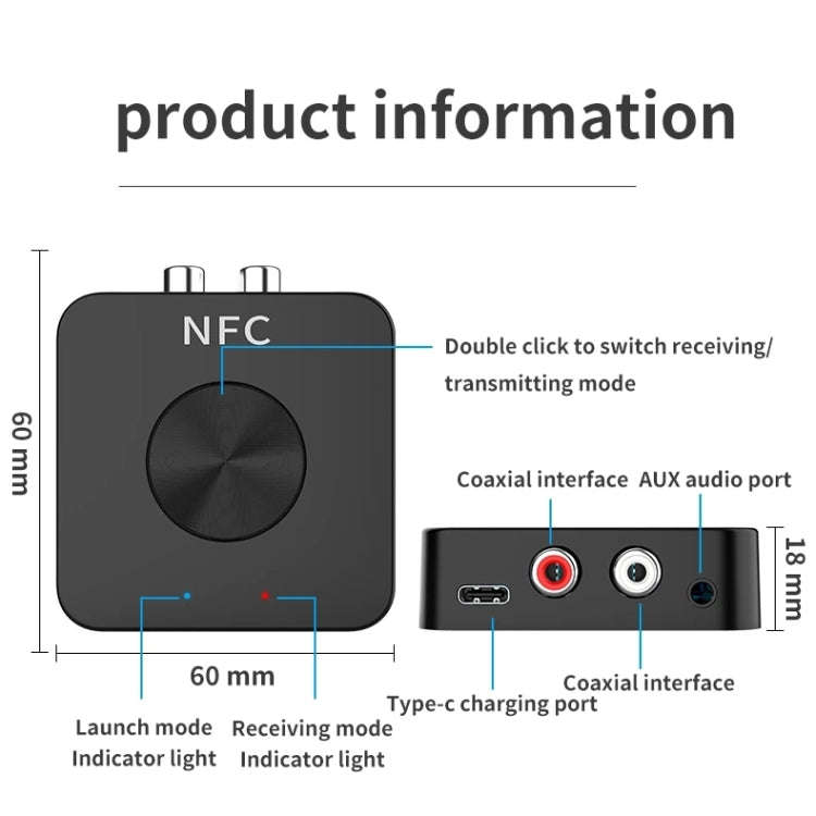 BT-21 NFC Bluetooth 5.0 Receiver & Transmitter RCA 3.5mm AUX Audio Adapter, BT-21