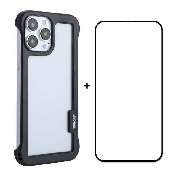 ENKAY Frameless Hollow PC Case + Glass Film for iPhone 13 Pro Max, For iPhone 13 Pro Max