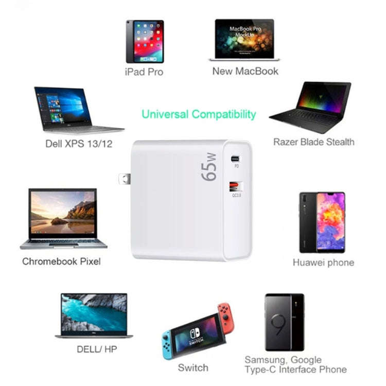 PD-65W USB-C / Type-C + QC3. 0 USB Laptop Charging Adapter + 2m USB-C / Type-C to USB-C / Type-C ...