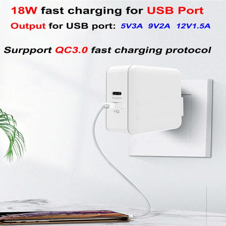 PD-65W USB-C / Type-C + QC3. 0 USB Laptop Charging Adapter + 1.8m USB-C / Type-C to MagSafe 2 / T...