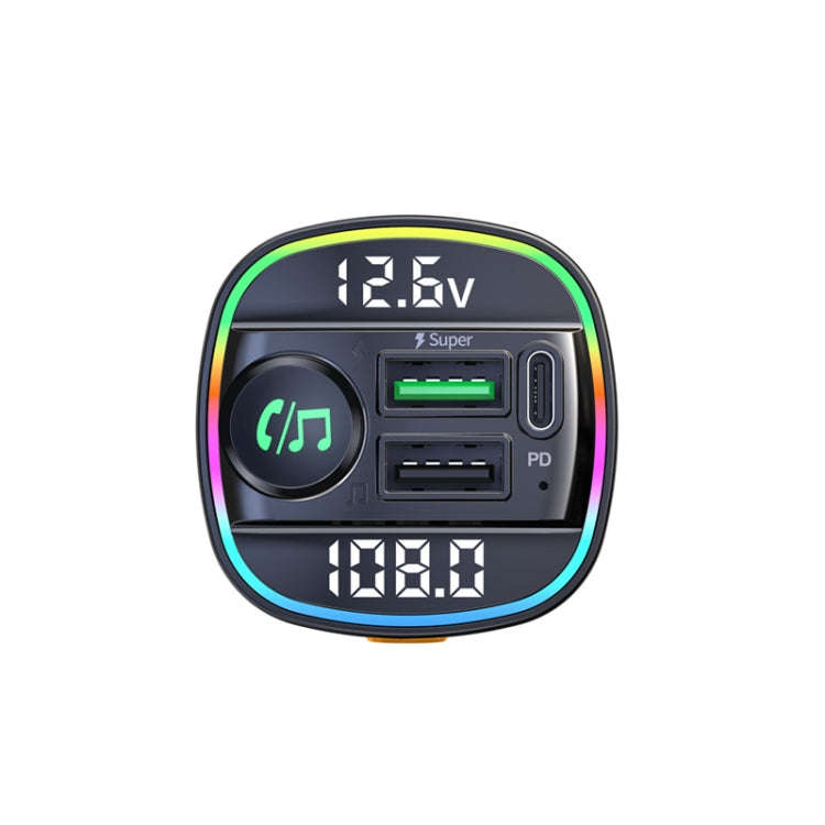 C22 Car Bluetooth 5.0 FM Transmitter LED Light Voltage Display QC 3.0 PD Charger, C22