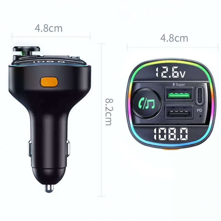 C22 Car Bluetooth 5.0 FM Transmitter LED Light Voltage Display QC 3.0 PD Charger, C22