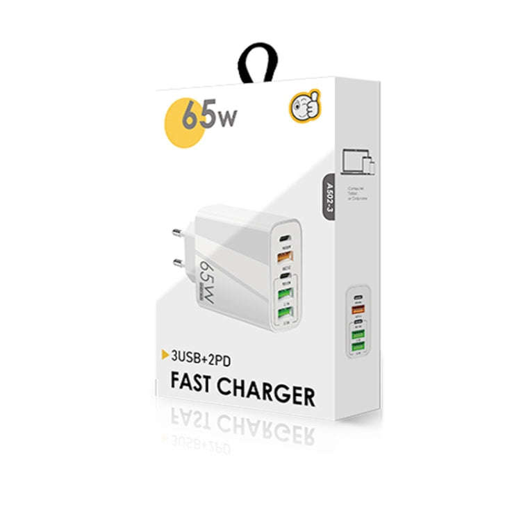 65W Dual PD Type-C + 3 x USB Multi Port Charger with 3A USB to 8 Pin Data Cable, EU Plug, EU Plug...