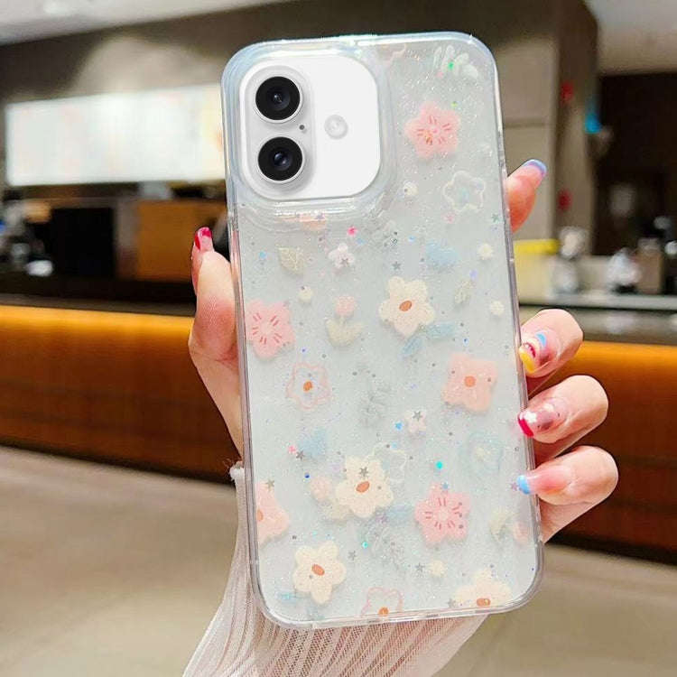 Fresh Small Floral Epoxy TPU Phone Case, For iPhone 16 Pro Max, For iPhone 16 Pro, For iPhone 16 ...