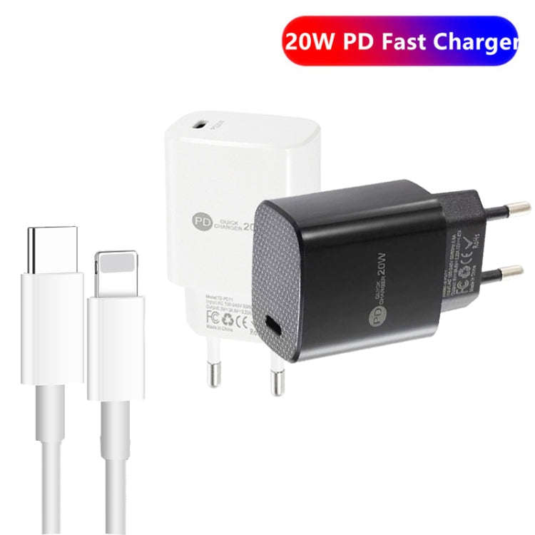 PD11 Single PD3.0 USB-C / Type-C 20W Fast Charger with 1m Type-C to 8 Pin Data Cable, EU Plug, EU...