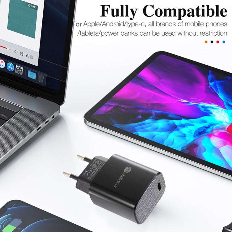 PD11 Single PD3.0 USB-C / Type-C 20W Fast Charger with 1m Type-C to 8 Pin Data Cable, EU Plug, EU...