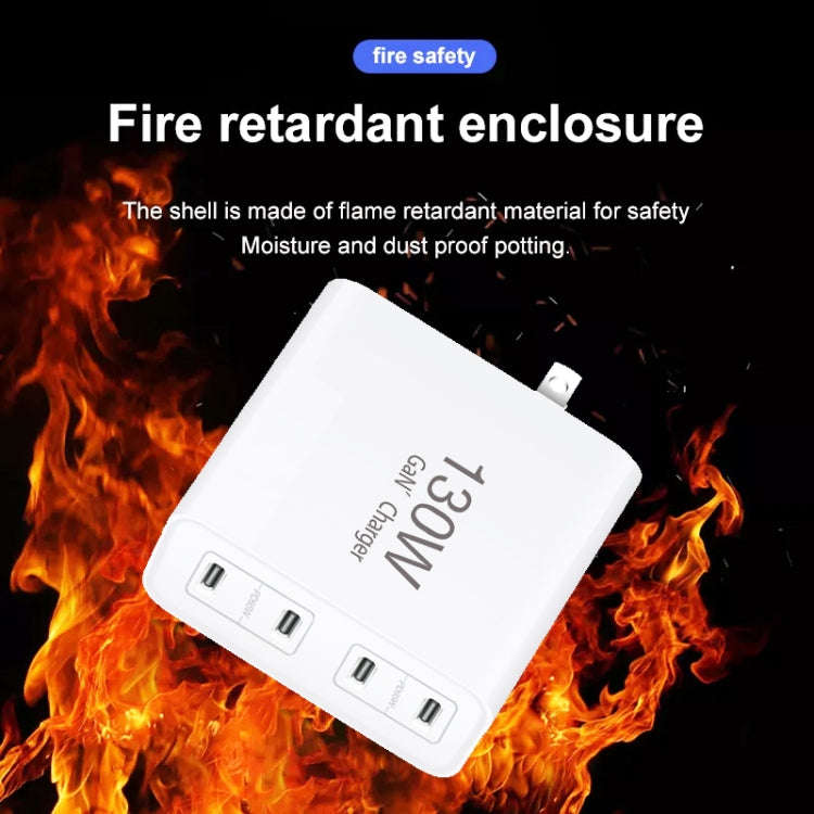 GaN130W 4-Port USB-C PD65W / PD30W Multi Port Type-C Charger for Notebook Series, US Plug, EU / U...