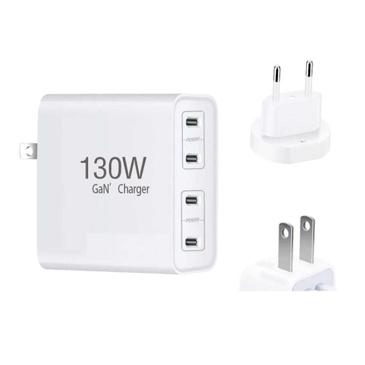 GaN130W 4-Port USB-C PD65W / PD30W Multi Port Type-C Charger for Notebook Series, US Plug, EU / U...