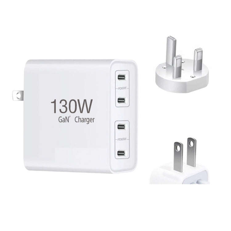 GaN130W 4-Port USB-C PD65W / PD30W Multi Port Type-C Charger for Notebook Series, US Plug, EU / U...