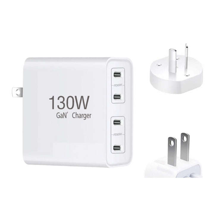 GaN130W 4-Port USB-C PD65W / PD30W Multi Port Type-C Charger for Notebook Series, US Plug, EU / U...