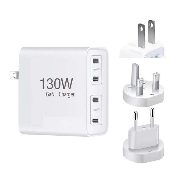 GaN130W 4-Port USB-C PD65W / PD30W Multi Port Type-C Charger for Notebook Series, US Plug, EU / U...