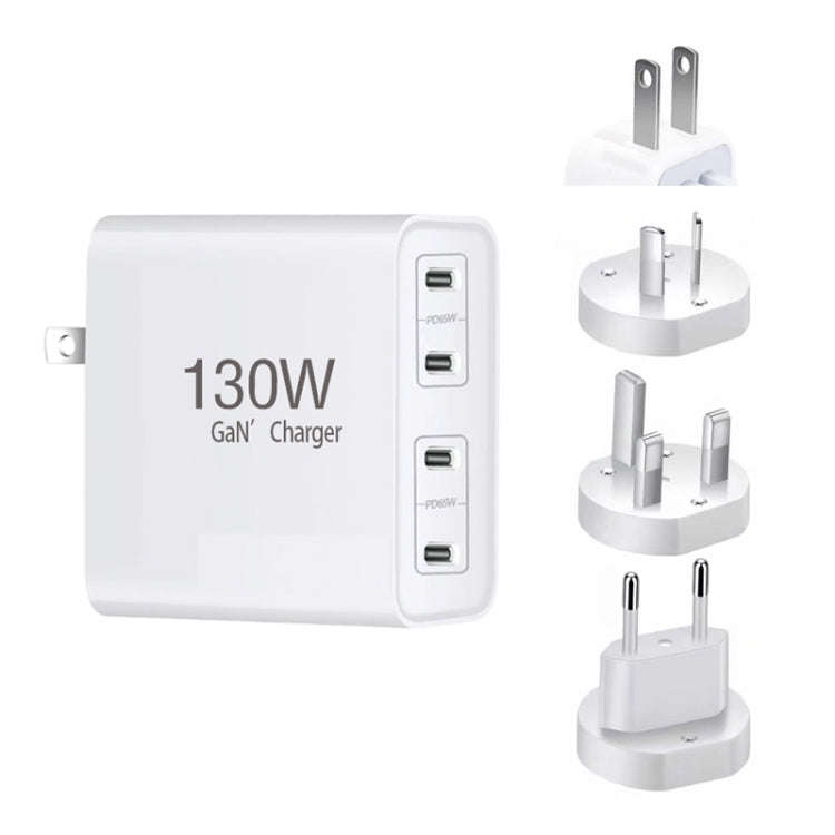 GaN130W 4-Port USB-C PD65W / PD30W Multi Port Type-C Charger for Notebook Series, US Plug, EU / U...