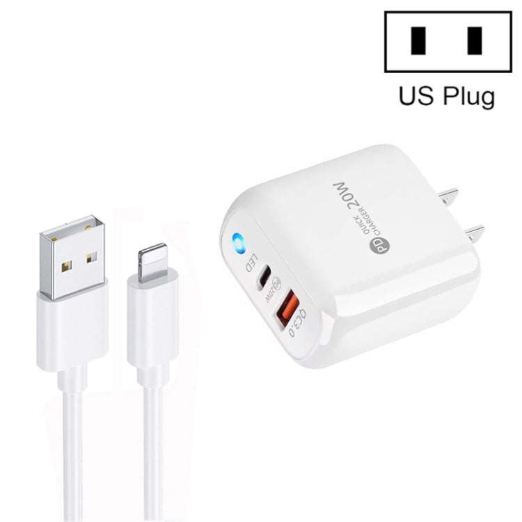 PD04 Type-C + USB Mobile Phone Charger with USB to 8 Pin Cable, US Plug, US Plug + USB to 8 Pin C...