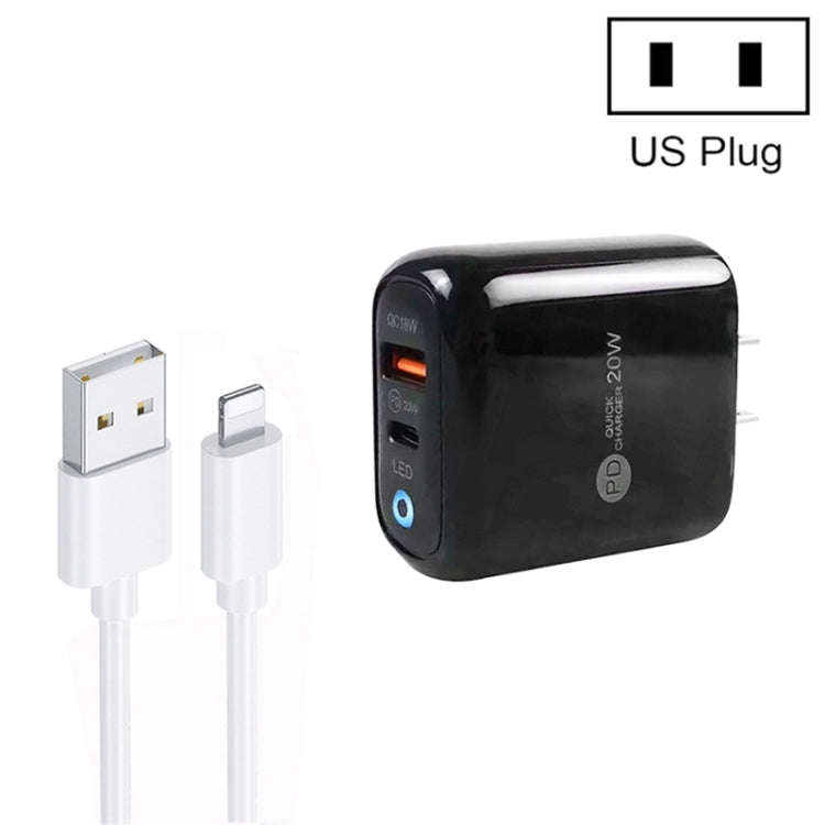 PD04 Type-C + USB Mobile Phone Charger with USB to 8 Pin Cable, US Plug, US Plug + USB to 8 Pin C...