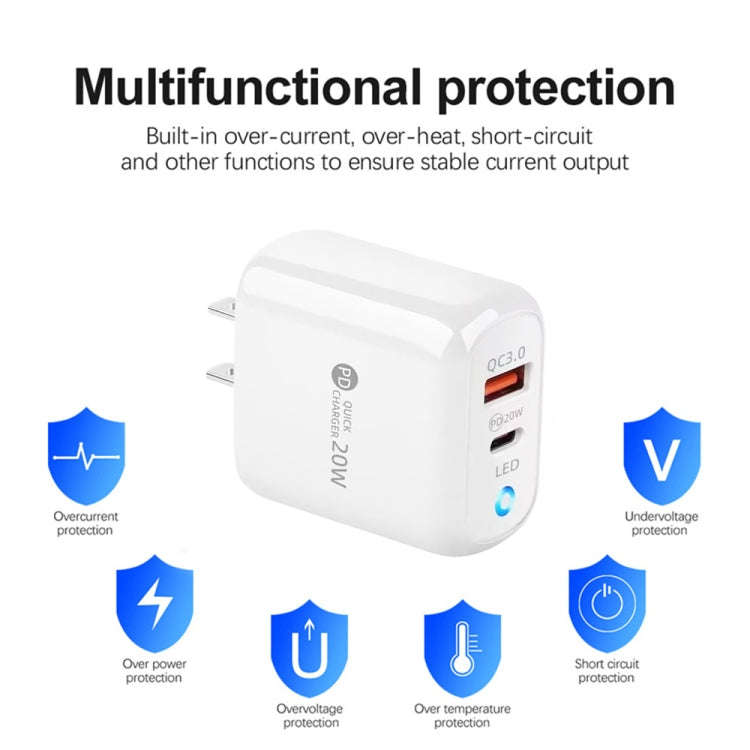 PD04 Type-C + USB Mobile Phone Charger with USB to 8 Pin Cable, US Plug, US Plug + USB to 8 Pin C...