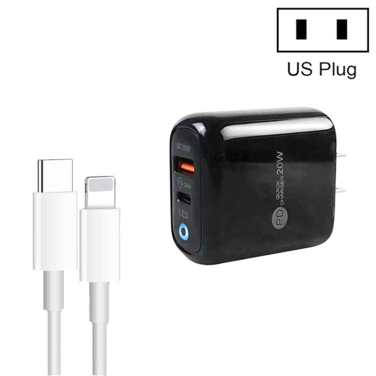 PD04 Type-C + USB Mobile Phone Charger with Type-C to 8 Pin Cable, US Plug, US Plug + Type-C to 8...