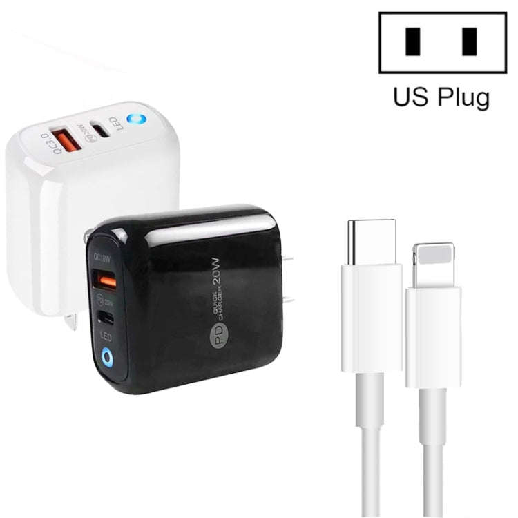 PD04 Type-C + USB Mobile Phone Charger with Type-C to 8 Pin Cable, US Plug, US Plug + Type-C to 8...