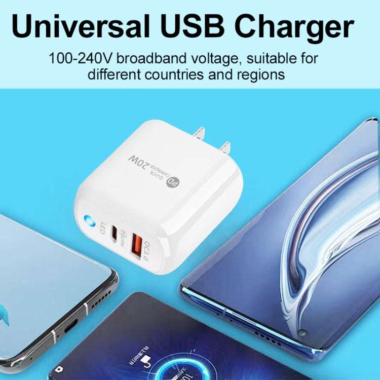 PD04 Type-C + USB Mobile Phone Charger with Type-C to 8 Pin Cable, US Plug, US Plug + Type-C to 8...